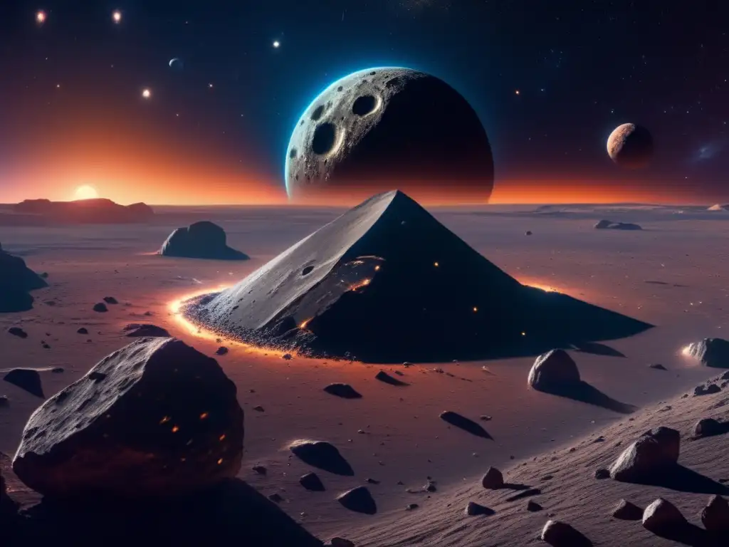 Espectacular asteroide irregular en el espacio Exploración de asteroides irregulares para minería estelar: vista impresionante 8K, asteroide colosal flotando en el espacio
