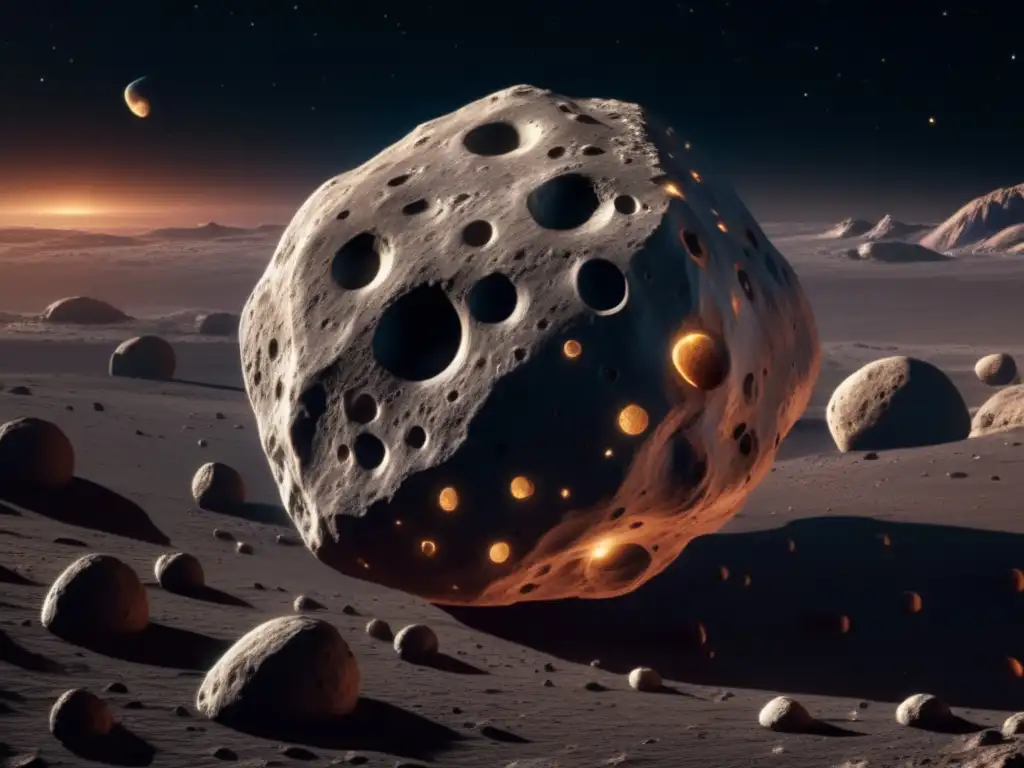 Asteroide y lunas en órbita Exploración de asteroides con lunas: impresionante imagen 8k ultradetallada del asteroide con múltiples satélites en órbita
