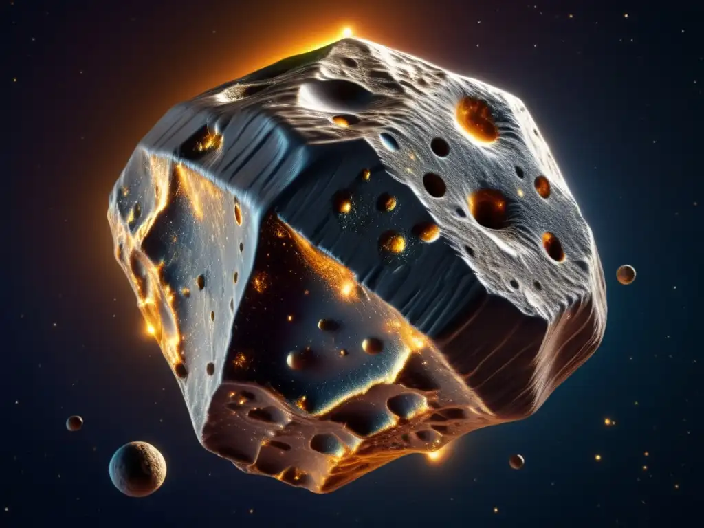 Asteroide brillante con patrones y texturas metálicas Exploración de asteroides: metales preciosos en el espacio