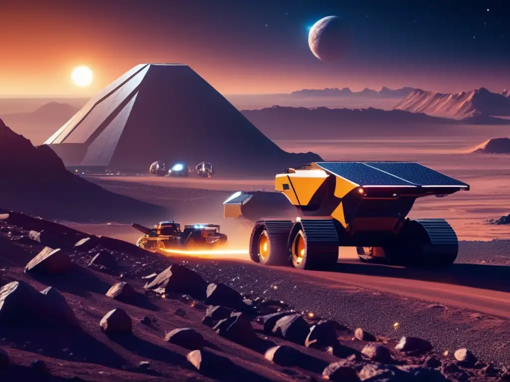 Futuro minero espacial en asteroide Exploración de asteroides para minería espacial
