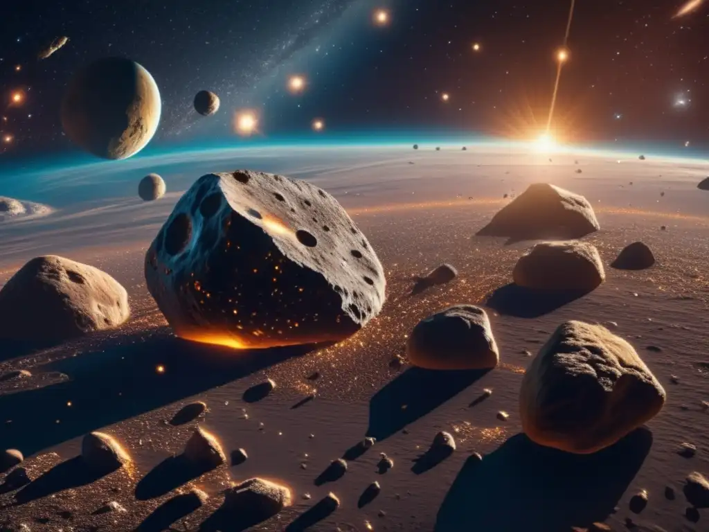Espectacular imagen del cinturón de asteroides Exploración de asteroides para minería espacial: fascinante imagen 8k muestra belleza y complejidad del cinturón de asteroides