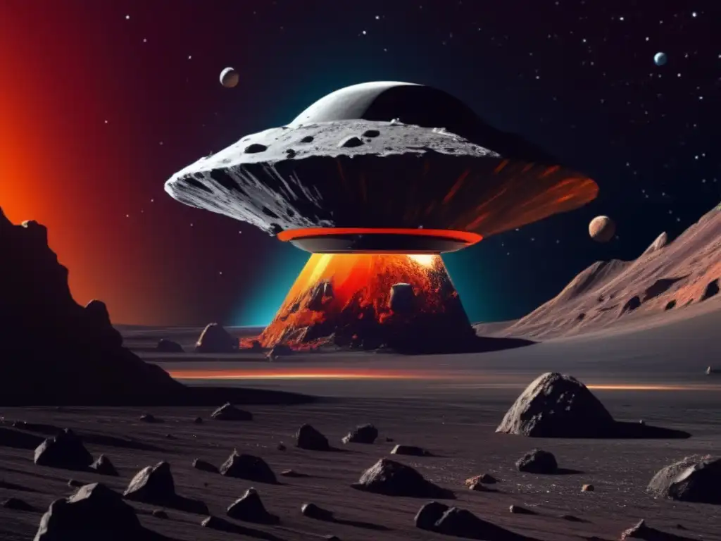 Impresionante nave espacial sobre asteroide Exploración de asteroides: nave espacial en el espacio