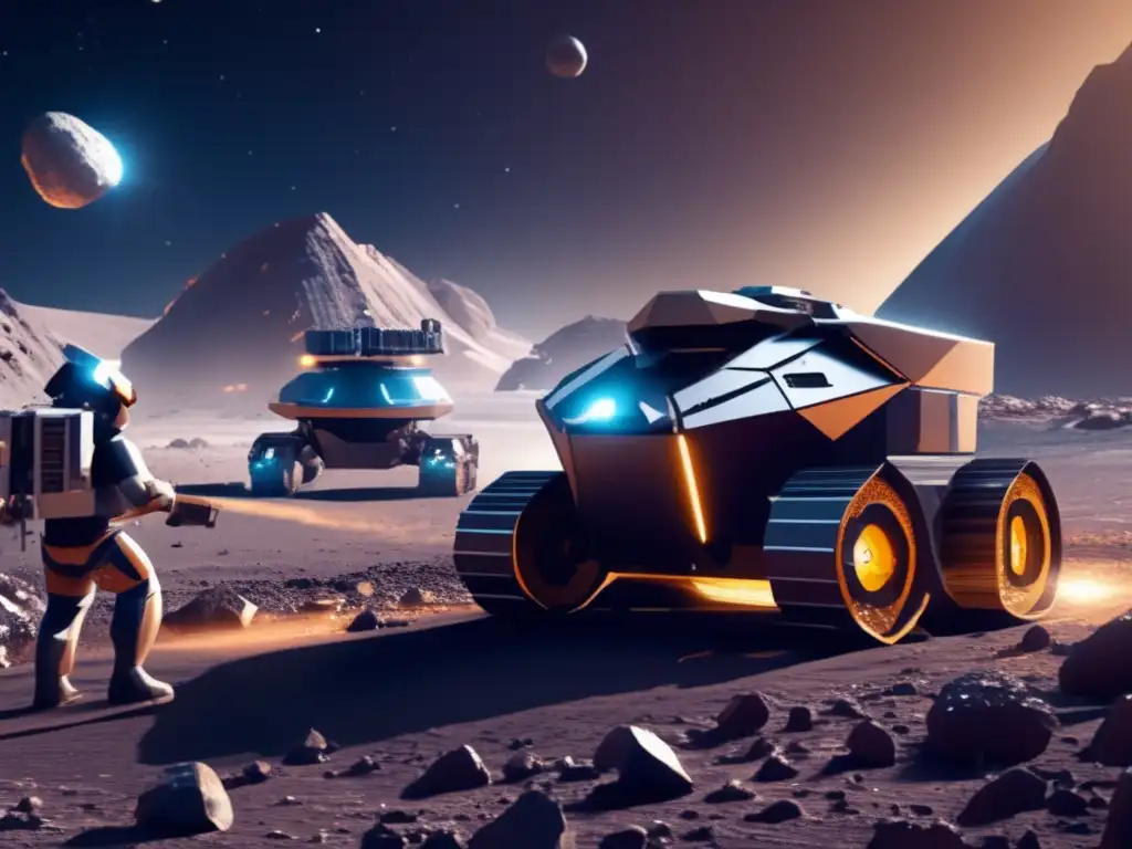 Futura minería espacial en asteroide Exploración de asteroides: Oportunidades y peligros en una operación minera futurista en un asteroide