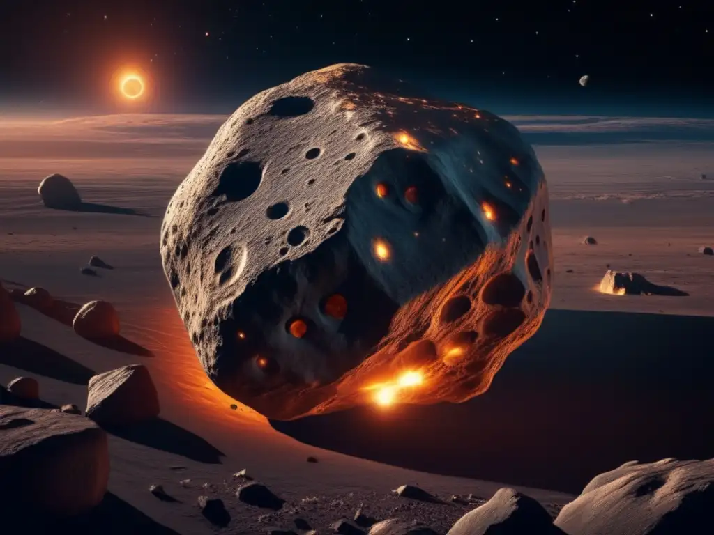 Impresionante asteroide en el espacio Exploración de asteroides: Oportunidades y peligros - Asteroides en el espacio, belleza y misterio