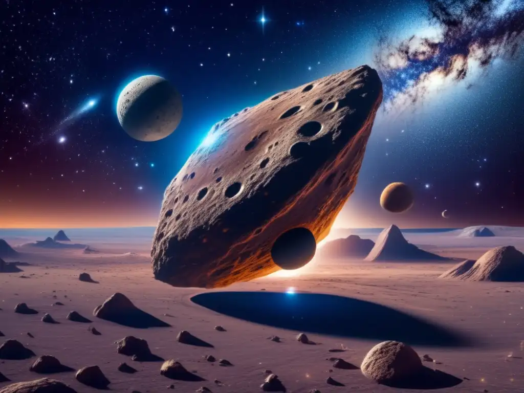 Asteroida misteriosa en el espacio Exploración de asteroides con órbitas elusivas en un impresionante escenario espacial de 8k ultra detallado