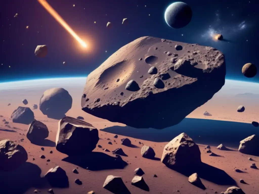 Asteroides en el espacio: diversidad y detalles Exploración de asteroides para recursos: Asteroides en espacio mostrando diversidad y riqueza celestial