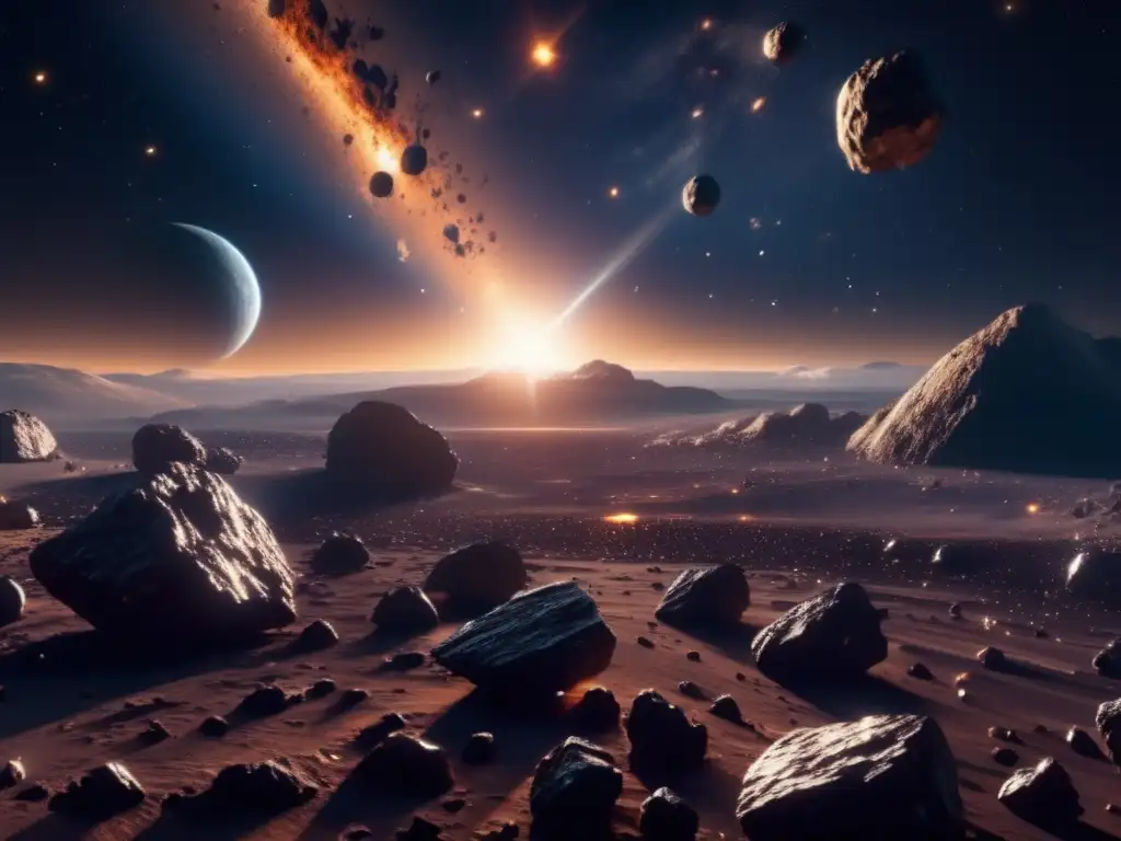 Impresionante campo de asteroides espaciales Exploración de asteroides: Recursos y belleza en el espacio