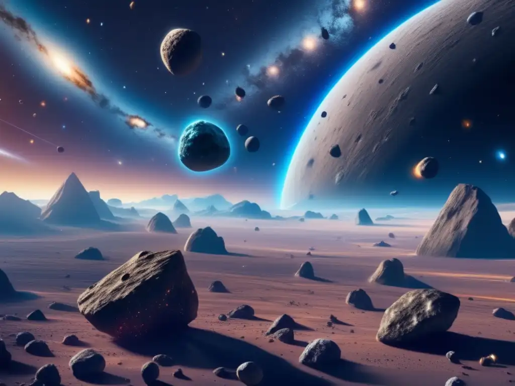 Espacio estelar con asteroides Exploración de asteroides para recursos en el espacio