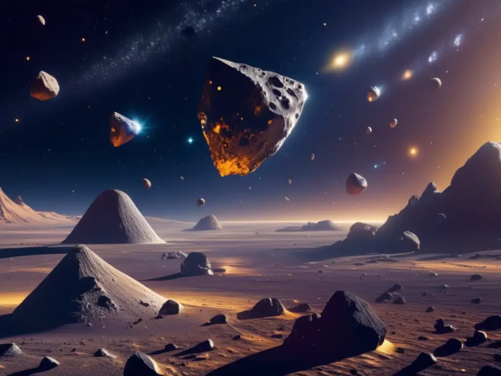 Explotación minera de asteroides en el espacio Exploración de asteroides para recursos: minas futuristas extraen metales preciosos en el espacio