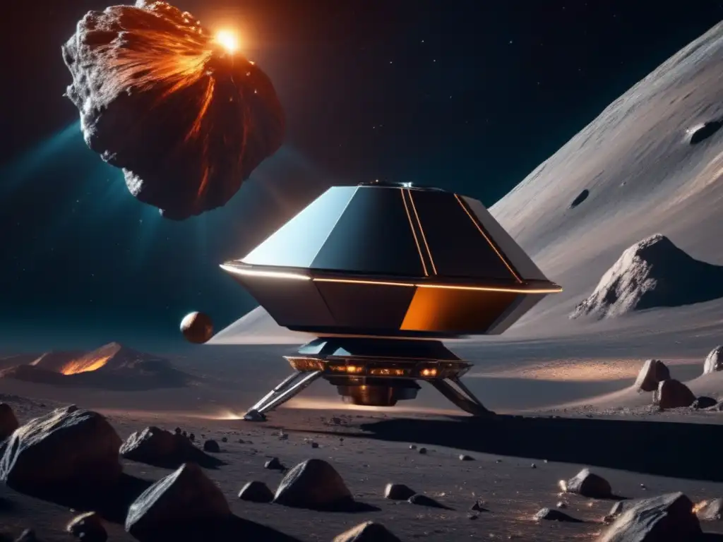 Exploración de asteroides: Recursos raros Exploración de asteroides para recursos: sonda espacial y asteroide metálico