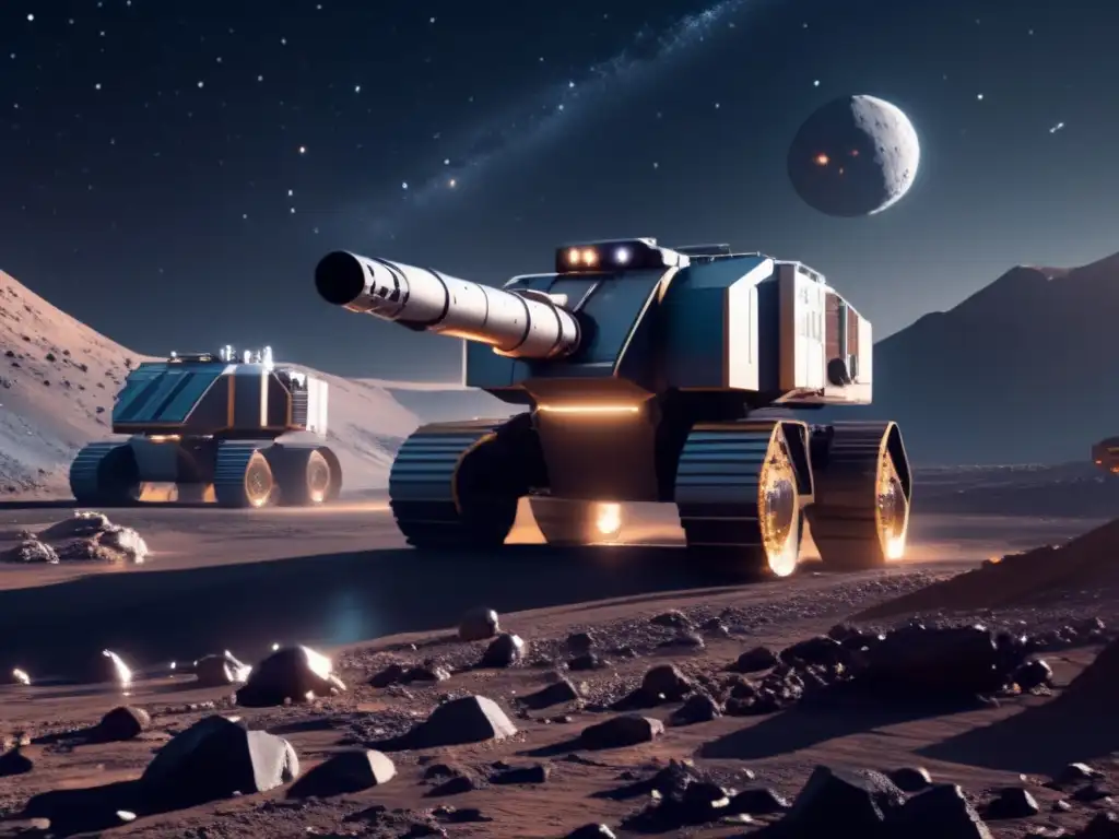 Futuro minero espacial Exploración de asteroides rentable en un entorno futurista de minería espacial