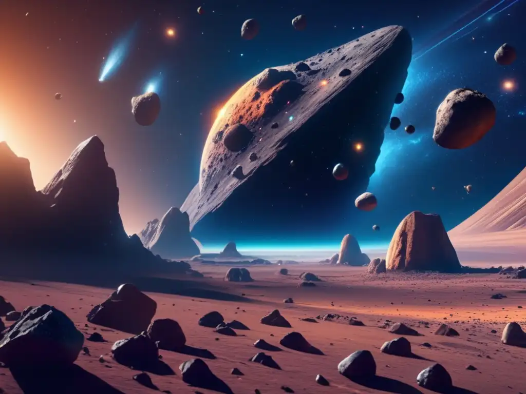 Exploración de asteroides en el espacio Exploración de asteroides rentable: imagen 8k detallada del espacio con asteroides, nave espacial futurista y posibilidades infinitas
