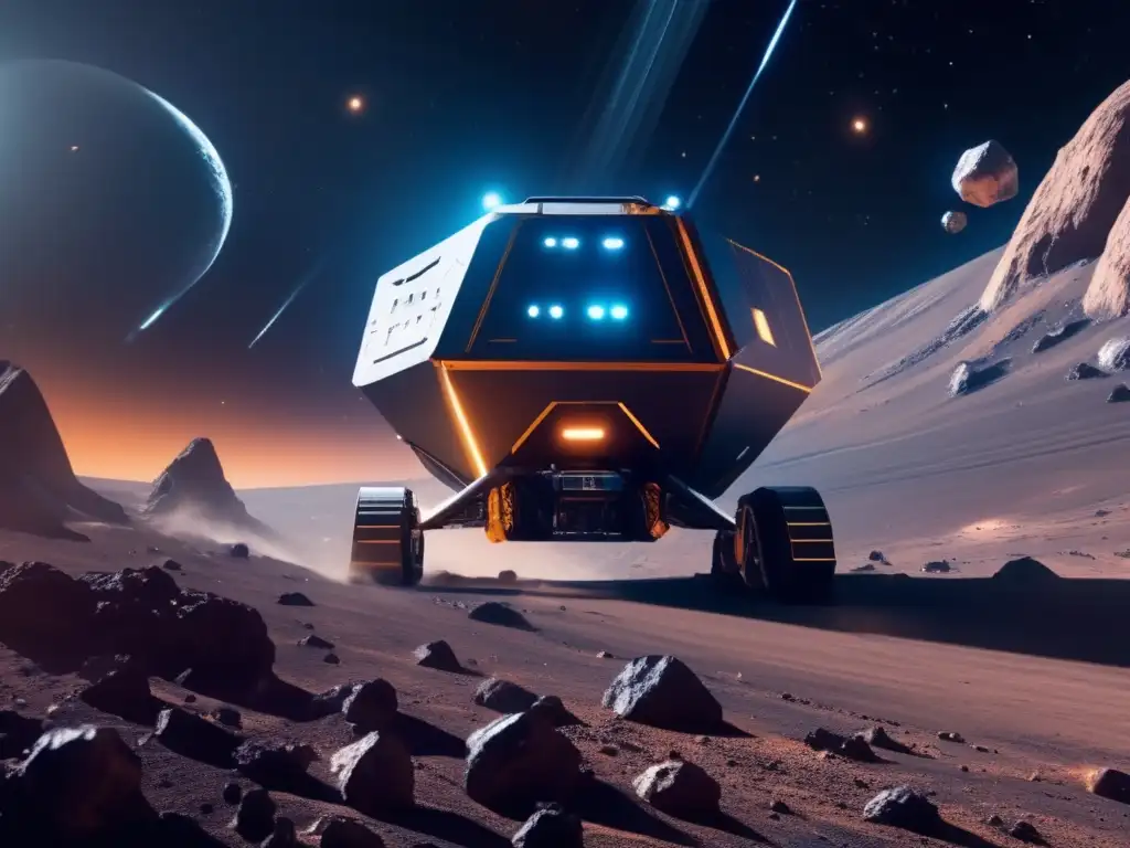 Futuro de la minería espacial Exploración de asteroides rentable: Operación minera futurista en el espacio, con nave espacial avanzada y tecnología de extracción precisa