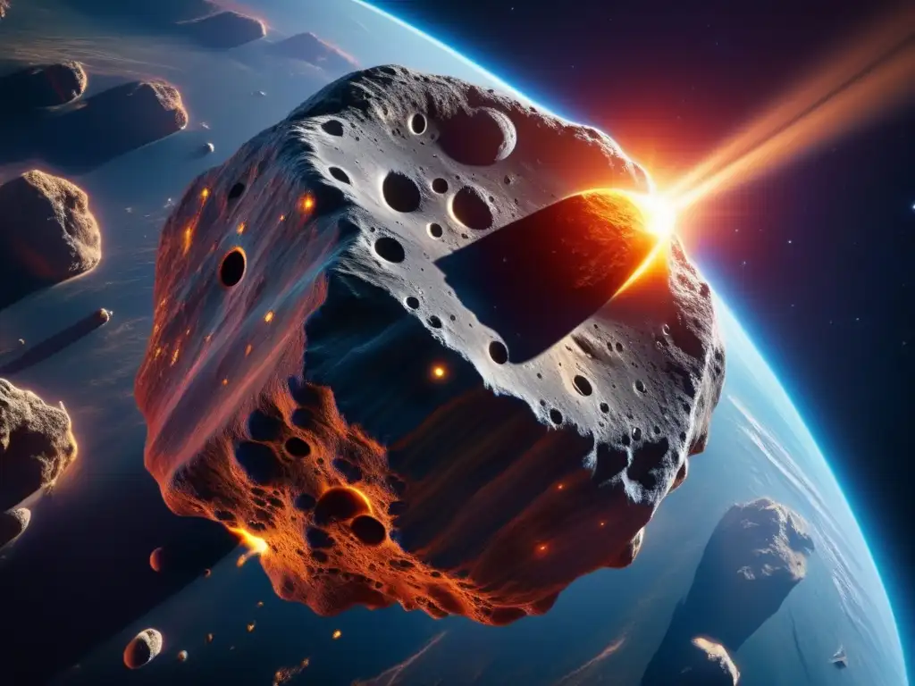 Asteroide impactando Tierra Exploración de asteroides revela secretos: impactante imagen 8k de un asteroide en movimiento con la Tierra de fondo