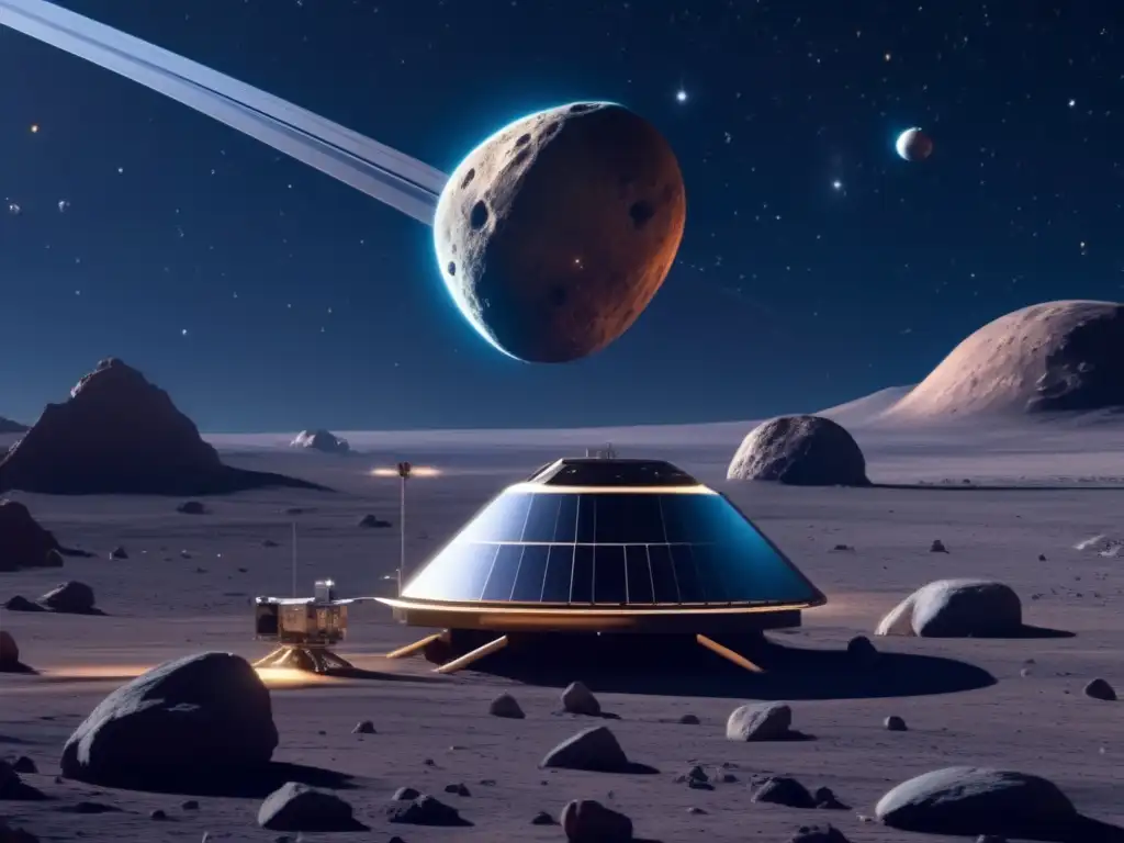 Exploración de asteroides desde la Tierra: Imagen asombrosa de espacio, sonda espacial y asteroide iluminado por el sol