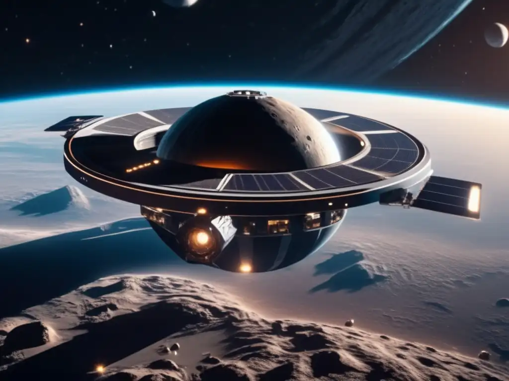 Exploración de asteroides: tratados internacionales - Estación espacial futurista orbitando asteroide colosal en el espacio