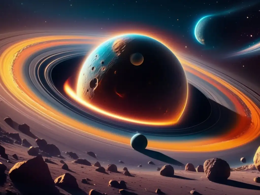 Exploración de asteroides y su valor: Espectacular imagen 8k que muestra la inmensidad del espacio y la belleza de un cinturón de asteroides