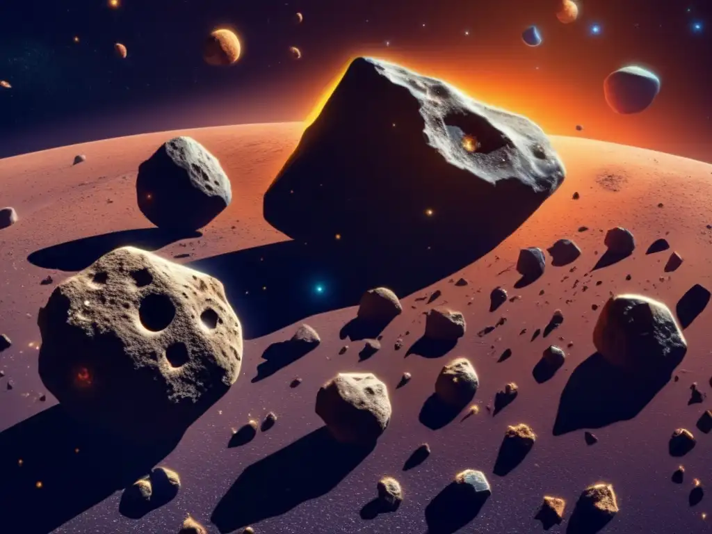 Asteroides troyanos flotando en el espacio Exploración de asteroides para viajes espaciales: asteroides troyanos flotando en el espacio con detalles meticulosos