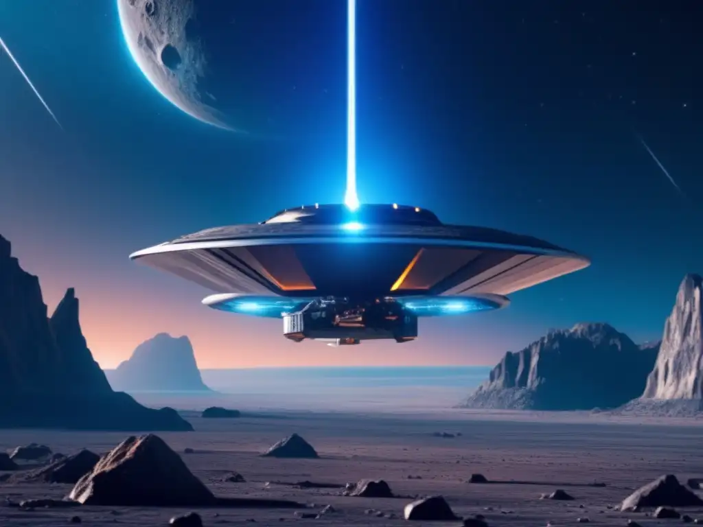 Sonda espacial futurista explorando asteroide Exploración de asteroides: solución a escasez de recursos