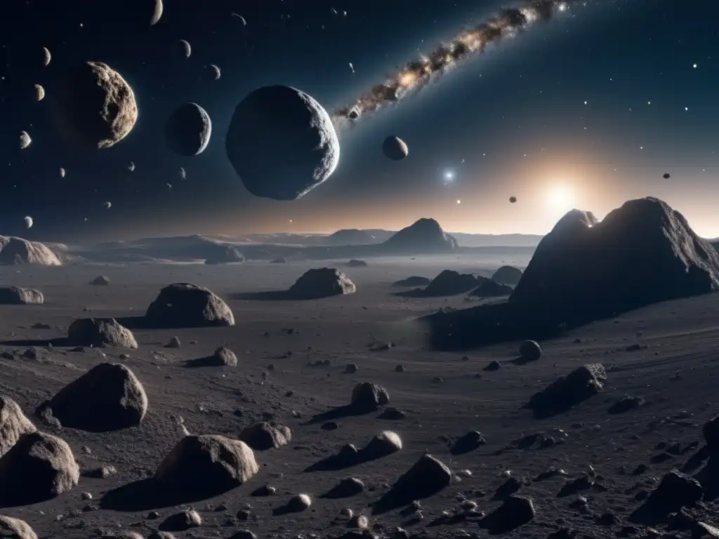 Fascinante cinturón de asteroides en 8K Exploración de asteroides: solución a escasez de recursos