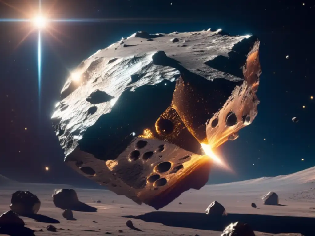 Asteroide metálico flotando en el espacio Exploración de asteroides: Solución a escasez de recursos