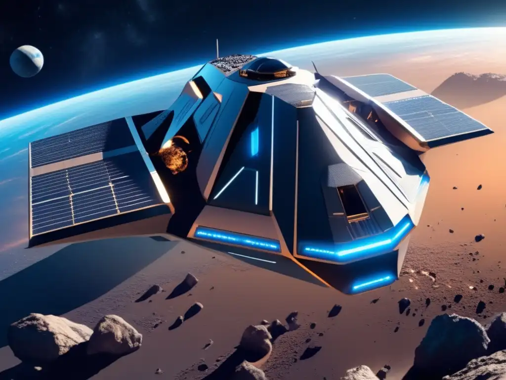 Nave espacial futurista en asteroide amorfo Exploración espacial: asteroides amorfos y tecnología avanzada