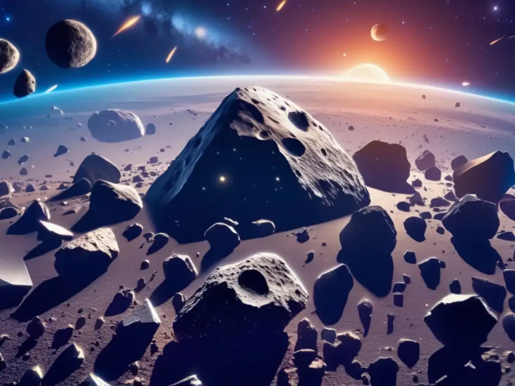 Asteroides en el cosmos Exploración espacial y asteroides en un campo vasto y detallado, con formas, tamaños y texturas diversas