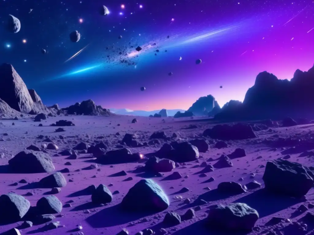 Majestuosa imagen en 8k de un campo de asteroides Exploración espacial: Asteroides enanos en cosmos