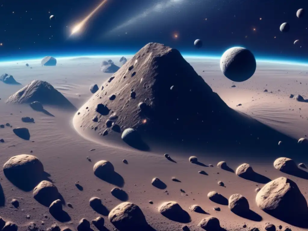 Asombrosos asteroides habitables en el espacio Exploración espacial con asteroides: Exquisita imagen del vasto espacio, con asteroides de diversas formas y tamaños