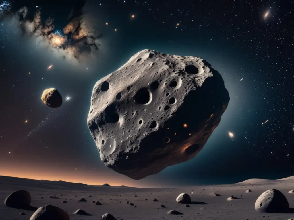 Asombrosa imagen en 8k de un asteroide tipo C en el espacio Exploración espacial, asteroides tipo C en cautivante imagen 8k de espacio estelar y asteroide imponente