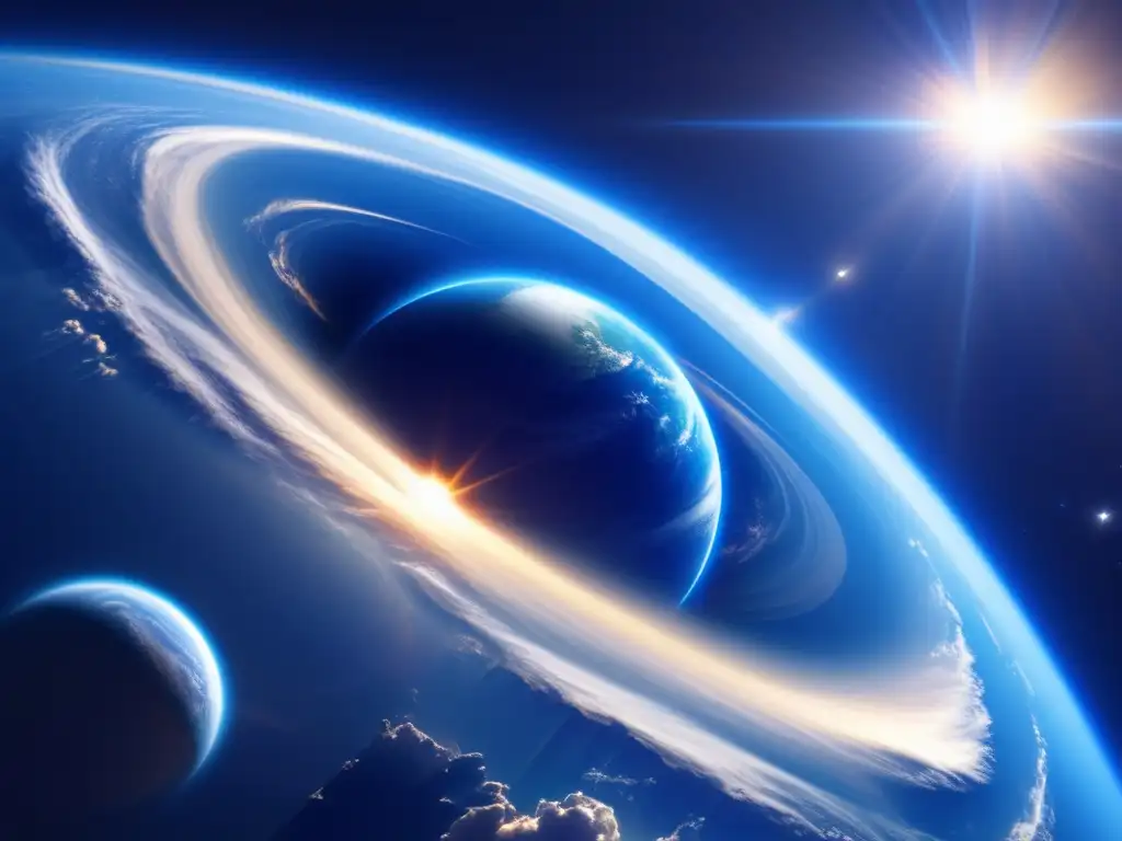 Planeta azul brillante visto desde el espacio Exploración espacial y la belleza de la Tierra desde el espacio, evocando asombro y maravilla
