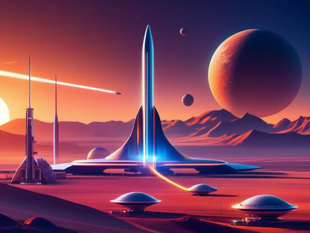 Futuro espacioportuario con naves espaciales Exploración espacial: Perfiles astroemprendedores en futurista puerto espacial