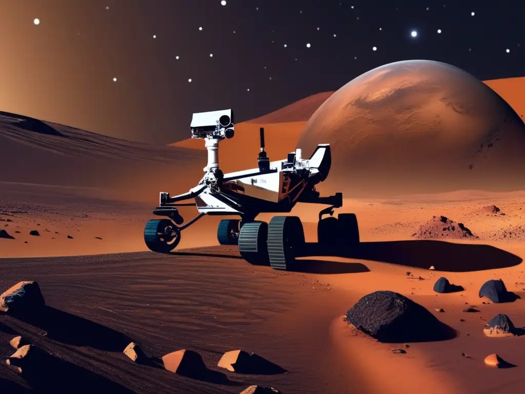Exploración autónoma en Marte con el Rover Curiosity Exploración espacial con vehículos autónomos en Marte: Rover Curiosity recolectando muestras y mostrando su capacidad científica