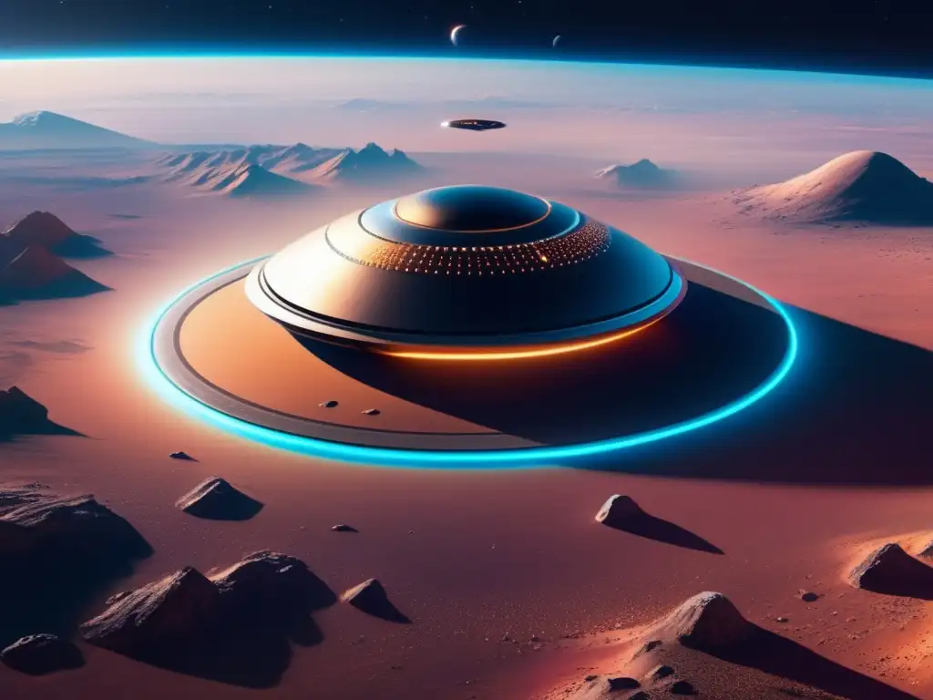 Exploración espacial con nave autónoma en planeta alienígena Exploración espacial con vehículos autónomos: Imagen de alta resolución que muestra la vastedad y maravilla del espacio exterior, con una moderna nave espacial autónoma sobre un planeta alienígena, con colores vibrantes y formaciones geológicas únicas
