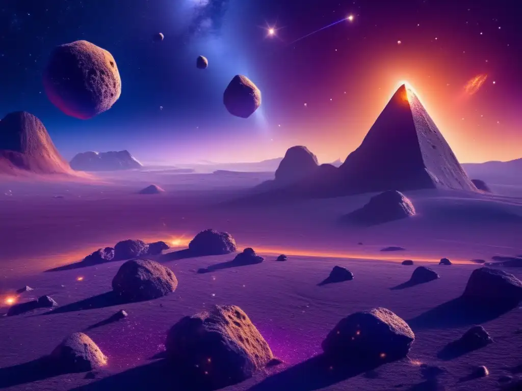 Exploración de recursos en asteroides enanos: vista cinematográfica de asteroides enanos en el espacio