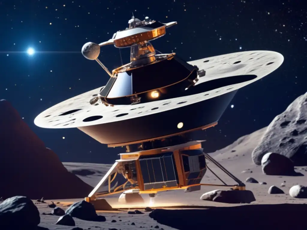 Sonda espacial explorando asteroide Exploración sostenible de asteroides con moderna sonda espacial