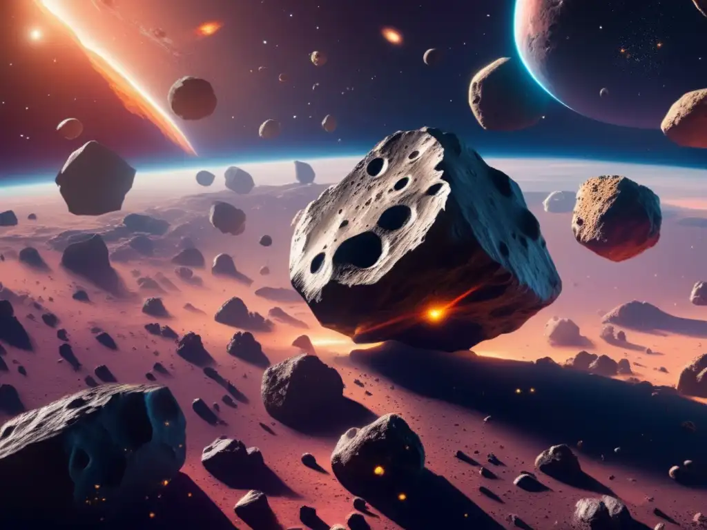 Impresionante campo de asteroides en 8k Extracción agua asteroides: campo asteroides 8k detallado, variedad tamaños, colores, formas