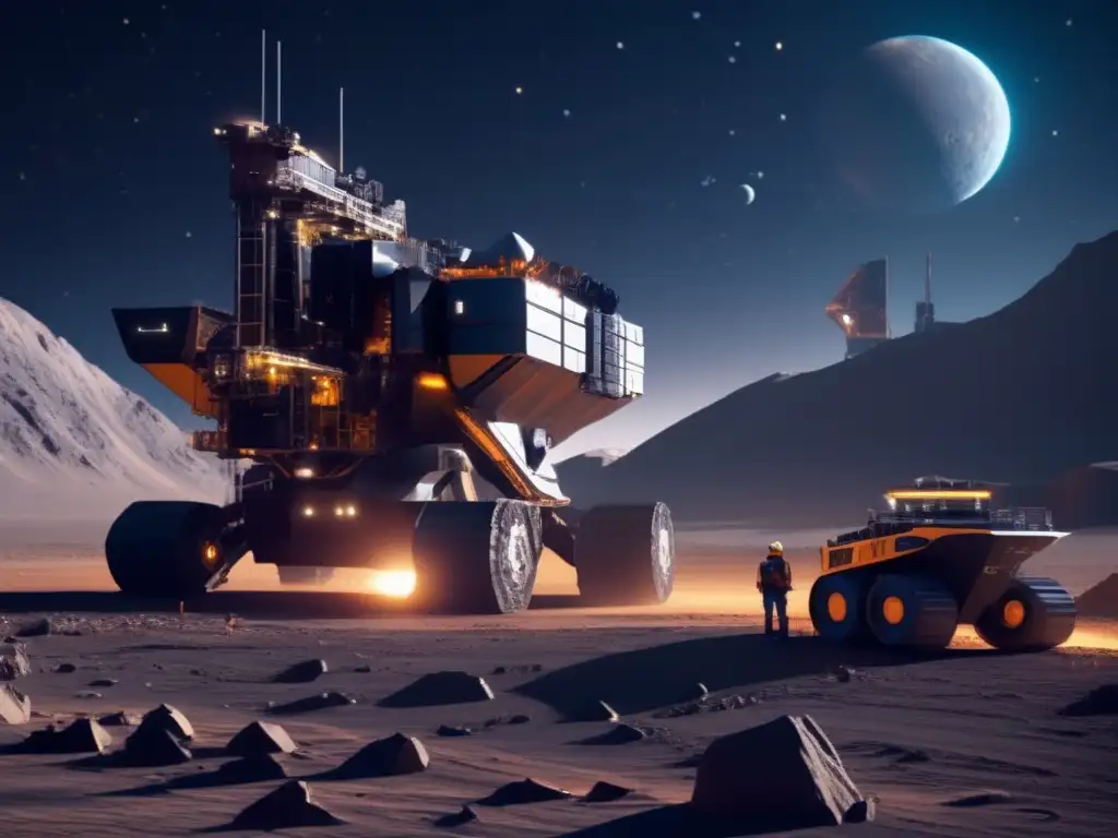 Futuro espacio minero en asteroide Extracción agua asteroides: Futurista operación minera espacial captura la emoción y potencial de extraer agua de asteroides