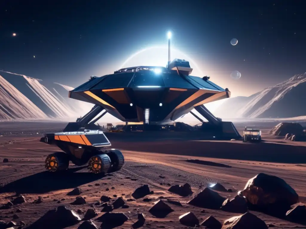 Extracción de metales de asteroides: estrategias reales en una imagen fascinante de minería espacial futurista