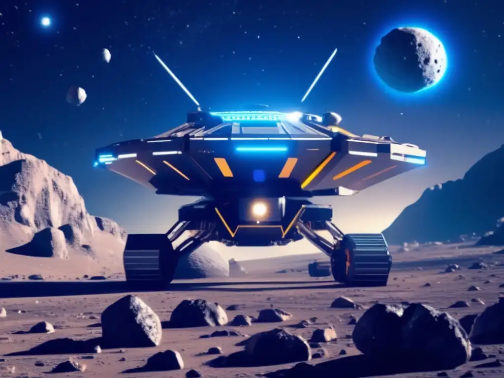 Minería espacial futurista en asteroide Extracción de metales de asteroides en una operación minera espacial futurista