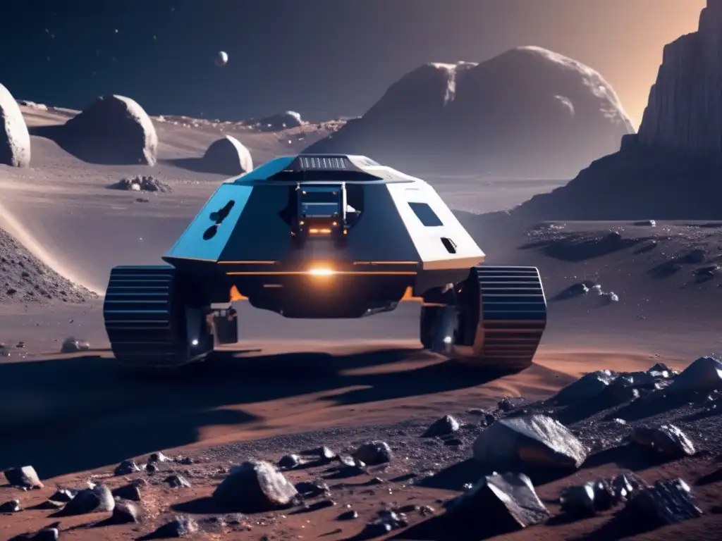 Minería espacial futurista en asteroide Extracción de metales de asteroides en una operación minera futurista en un asteroide 8k
