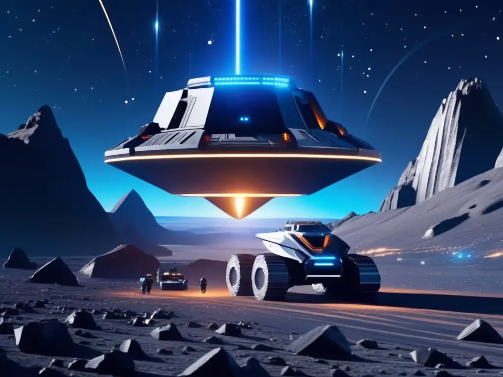 Futurista mina de asteroides basálticos Extracción de recursos en asteroide basáltico: beneficios económicos y tecnología avanzada