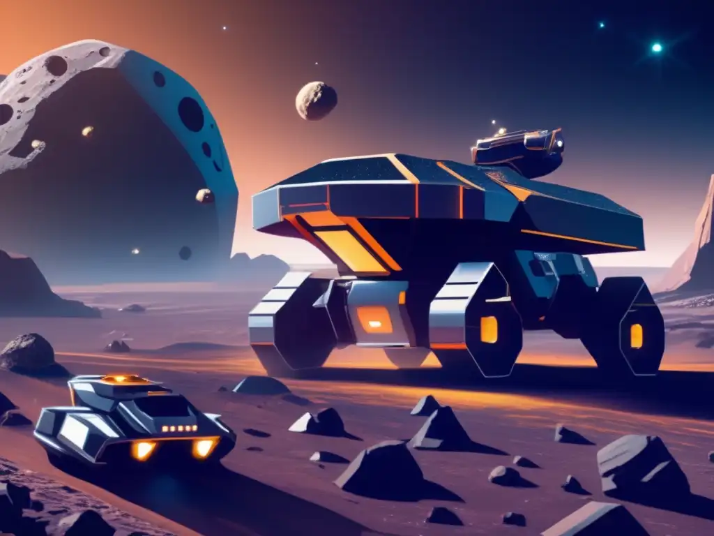 Ilustración 8k: Extracción de recursos en asteroides con robótica e inteligencia artificial