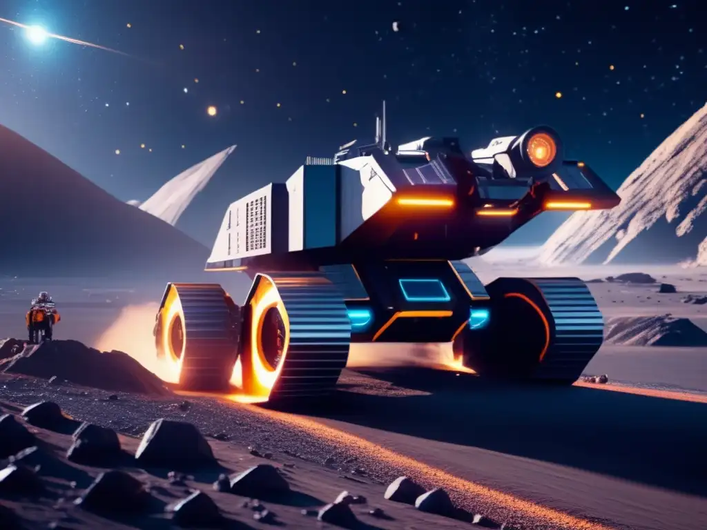 Extracción recursos asteroides en operación minera futurista