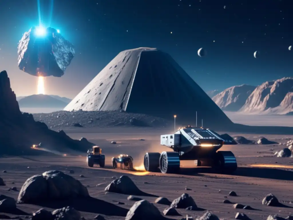 Operación minera espacial futurista en asteroide Extracción de recursos de asteroides en operación minera espacial futurista