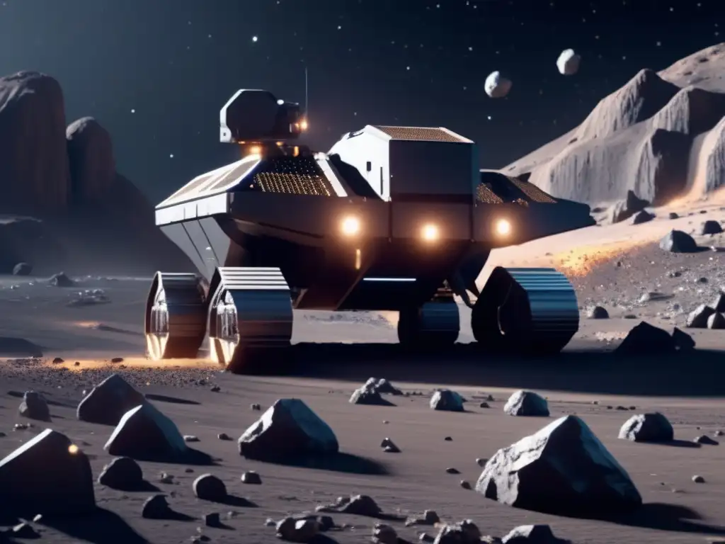 Minería espacial futurista y avanzada Extracción de recursos de asteroides en operación minera avanzada en el espacio