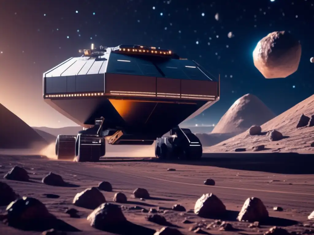 Minería espacial futurista en asteroide Extracción de recursos de asteroides en una operación minera futurista en el espacio