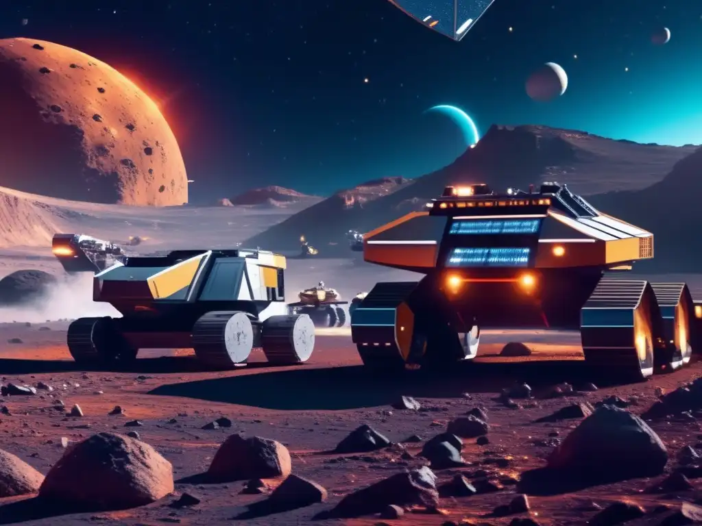 Futuro minero espacial: Extracción de recursos Extracción de recursos espaciales rentable en vibrante imagen 8K de operación minera futurista