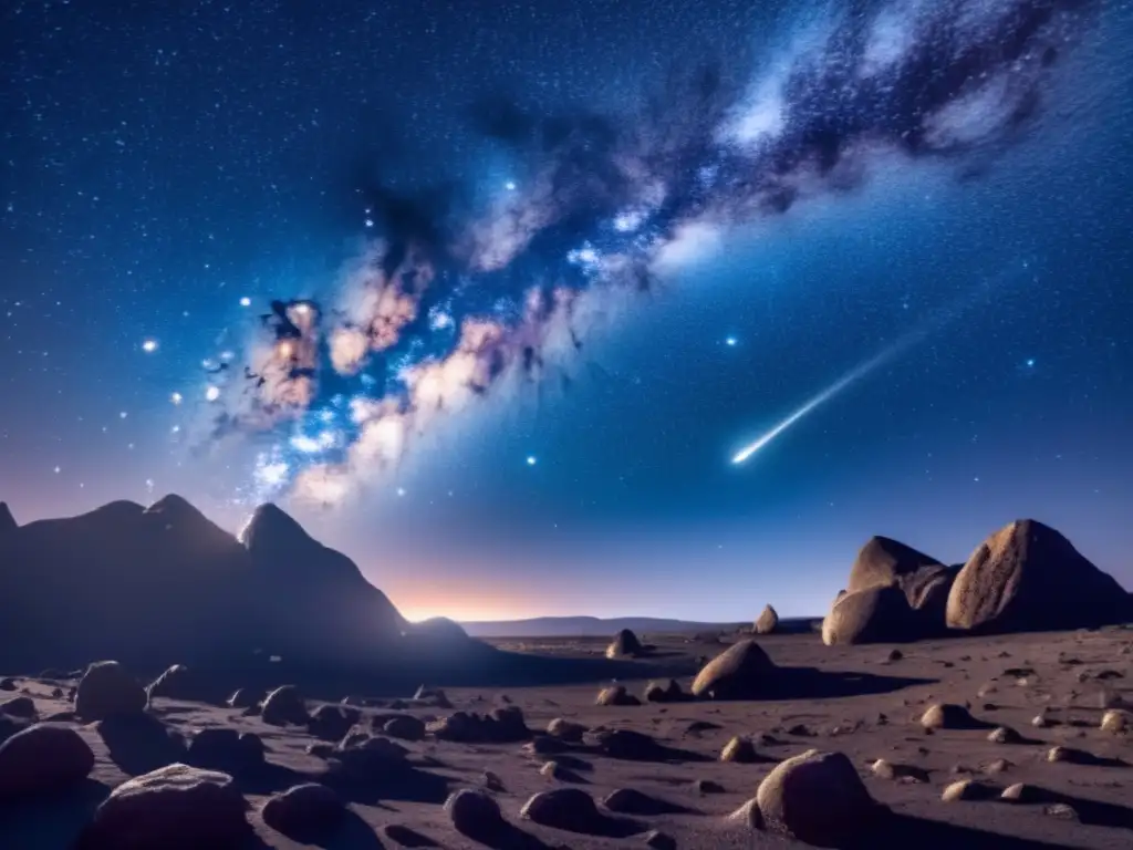 Fascinante asteroide irregular en el cielo estrellado