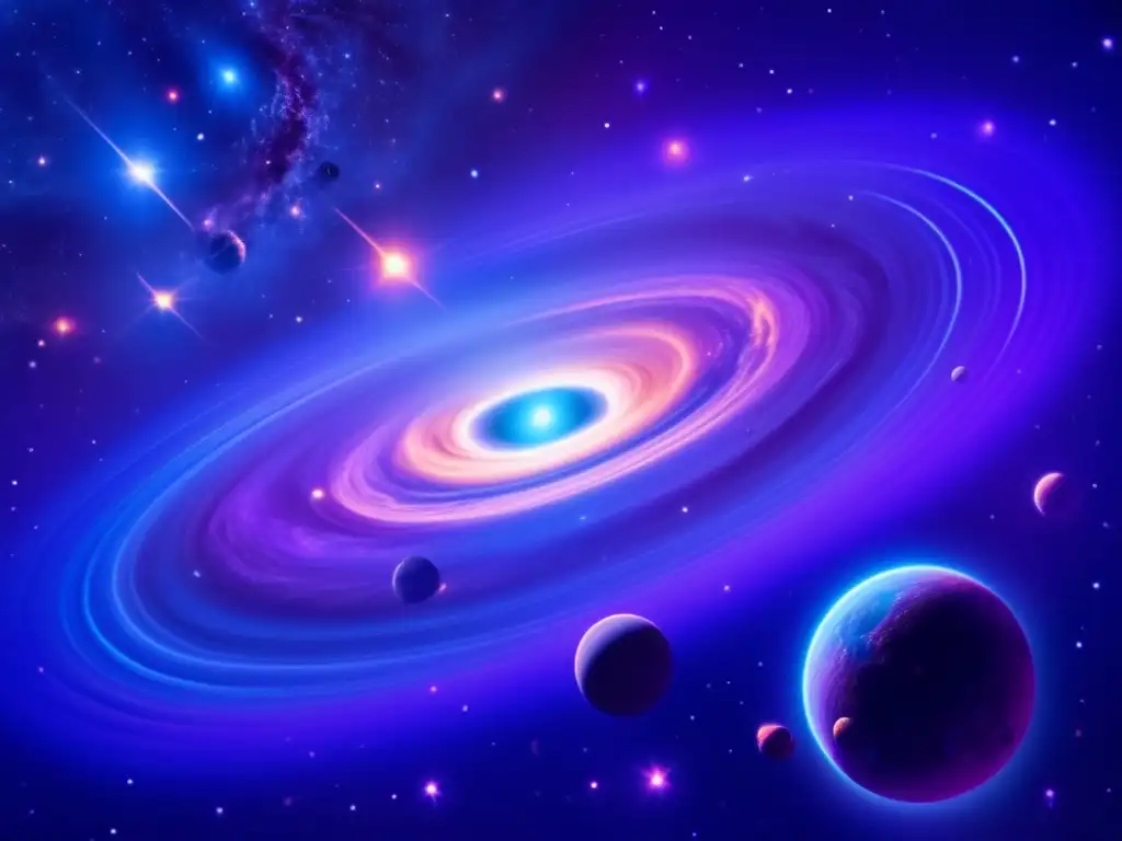 Nebulosa azul y púrpura con asteroides Un fascinante campo de asteroides en colisión